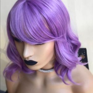Purple short synthetic wig with bang ❤️